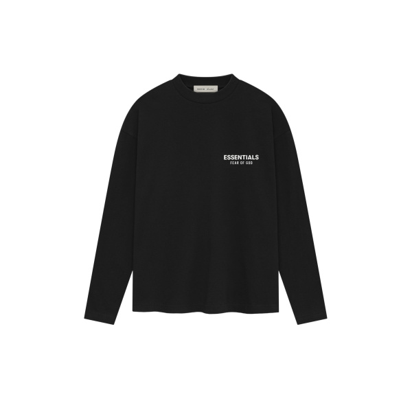Fear of God Essentials Classic Long Sleeve Tee in Vintage Black and White | Coveti
