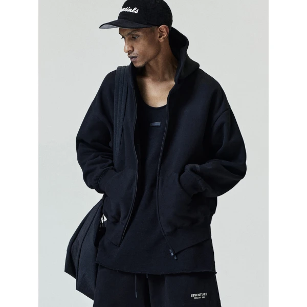 Fear of God Essentials Classic Zip-Up Hoodie in Black | Sweatshirts | Coveti