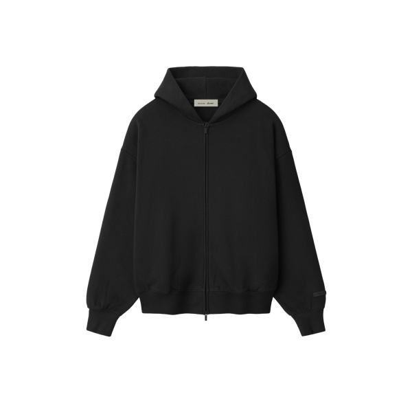 Fear of God Essentials Classic Zip-Up Hoodie in Vintage Black and White | Coveti