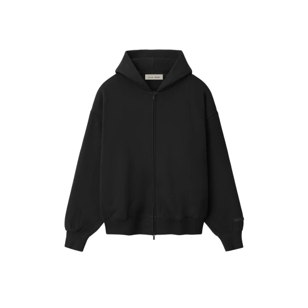 Fear of God Essentials Classic Zip-Up Hoodie in Vintage Black and White | Coveti