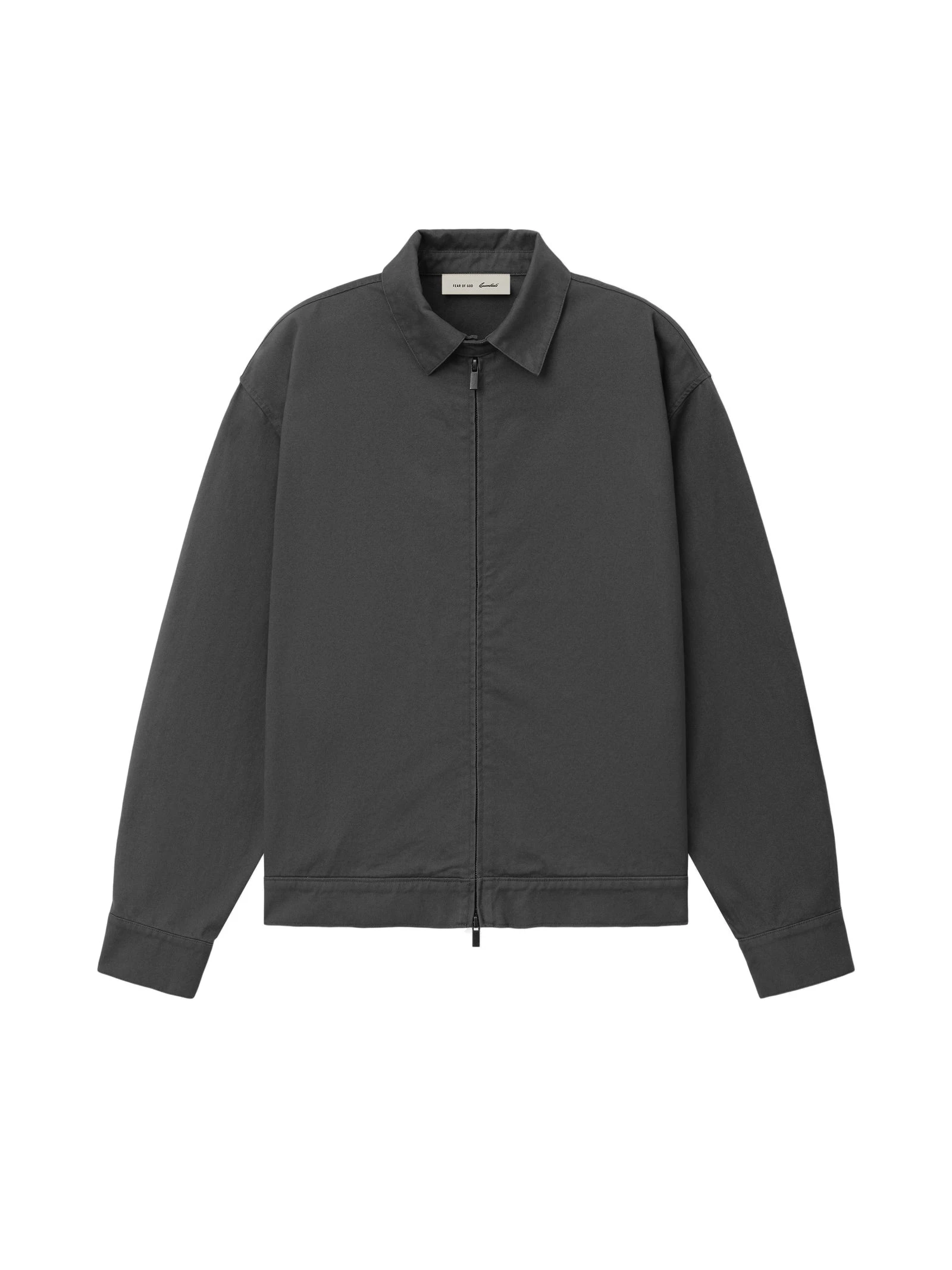 Fear of God Essentials Cotton Twill Work Jacket in Iron Grey Fear of God Essentials Cotton Twill Work Jacket in Iron Grey | Coveti