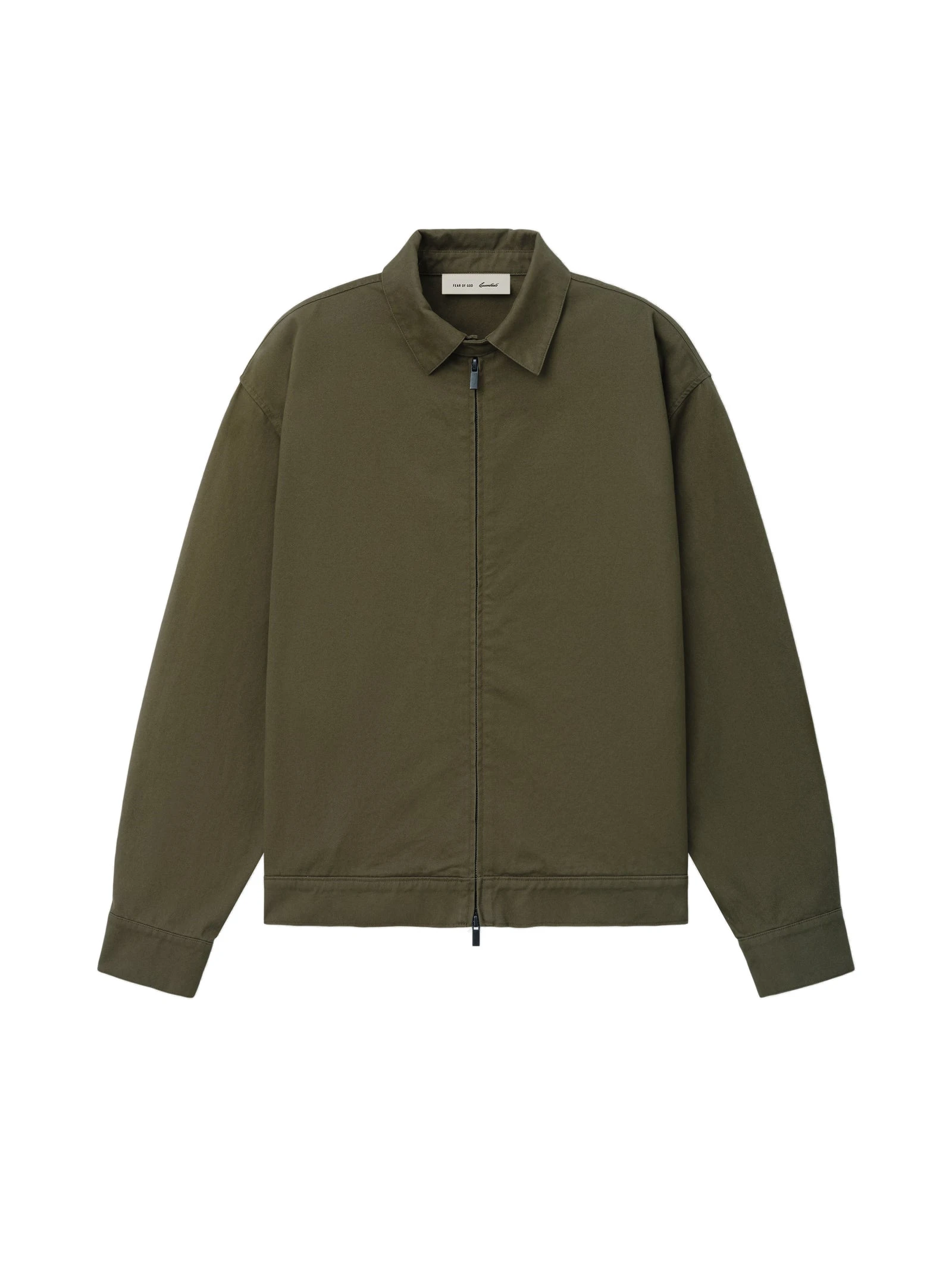 Fear of God Essentials Cotton Twill Work Jacket in Moss Fear of God Essentials Cotton Twill Work Jacket in Moss | Coveti