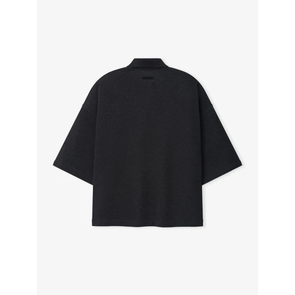 Fear of God Essentials Cropped Panelled Polo in Iron Grey Heather and Seal Heather | Men Shirts | Coveti