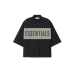 Fear of God Essentials Cropped Panelled Polo in Iron Grey Heather and Seal Heather | Coveti