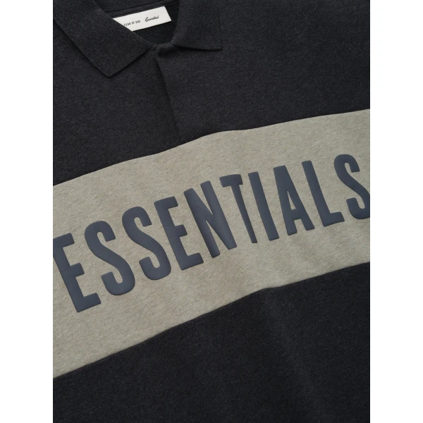 Fear of God Essentials Cropped Panelled Polo in Iron Grey Heather and Seal Heather | Men Shirts | Coveti