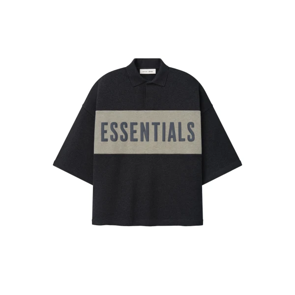 Fear of God Essentials Cropped Panelled Polo in Iron Grey Heather and Seal Heather | Coveti