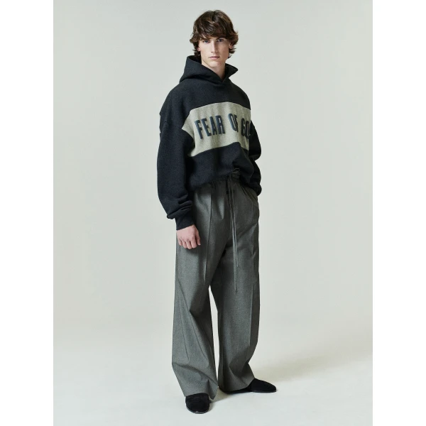 Fear of God Essentials Cropped Relaxed Panelled Hoodie in Iron Grey Heather and Seal Heather | Sweatshirts | Coveti