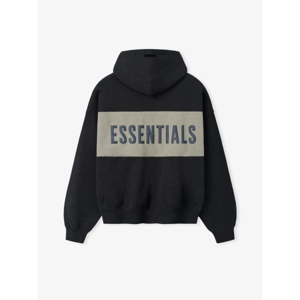 Fear of God Essentials Cropped Relaxed Panelled Hoodie in Iron Grey Heather and Seal Heather | Sweatshirts | Coveti