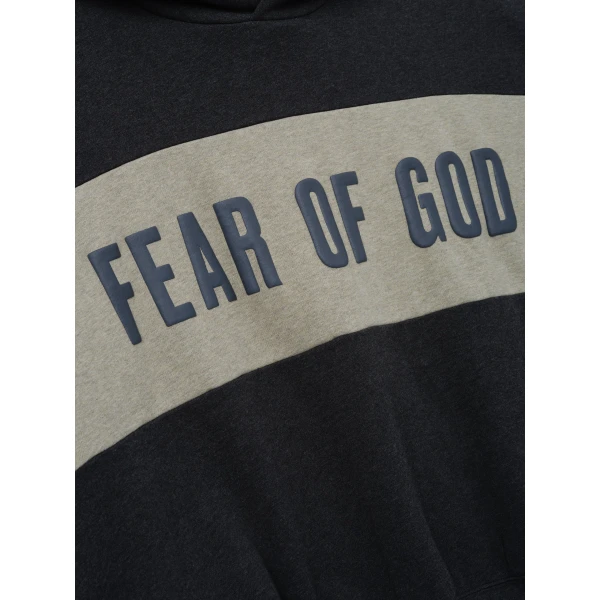 Fear of God Essentials Cropped Relaxed Panelled Hoodie in Iron Grey Heather and Seal Heather | Sweatshirts | Coveti