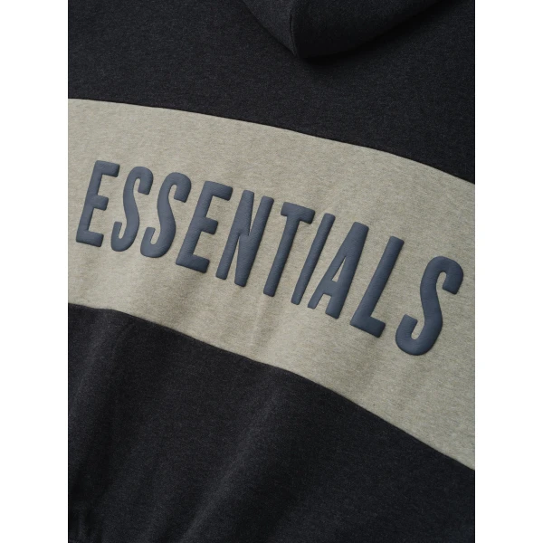 Fear of God Essentials Cropped Relaxed Panelled Hoodie in Iron Grey Heather and Seal Heather | Sweatshirts | Coveti