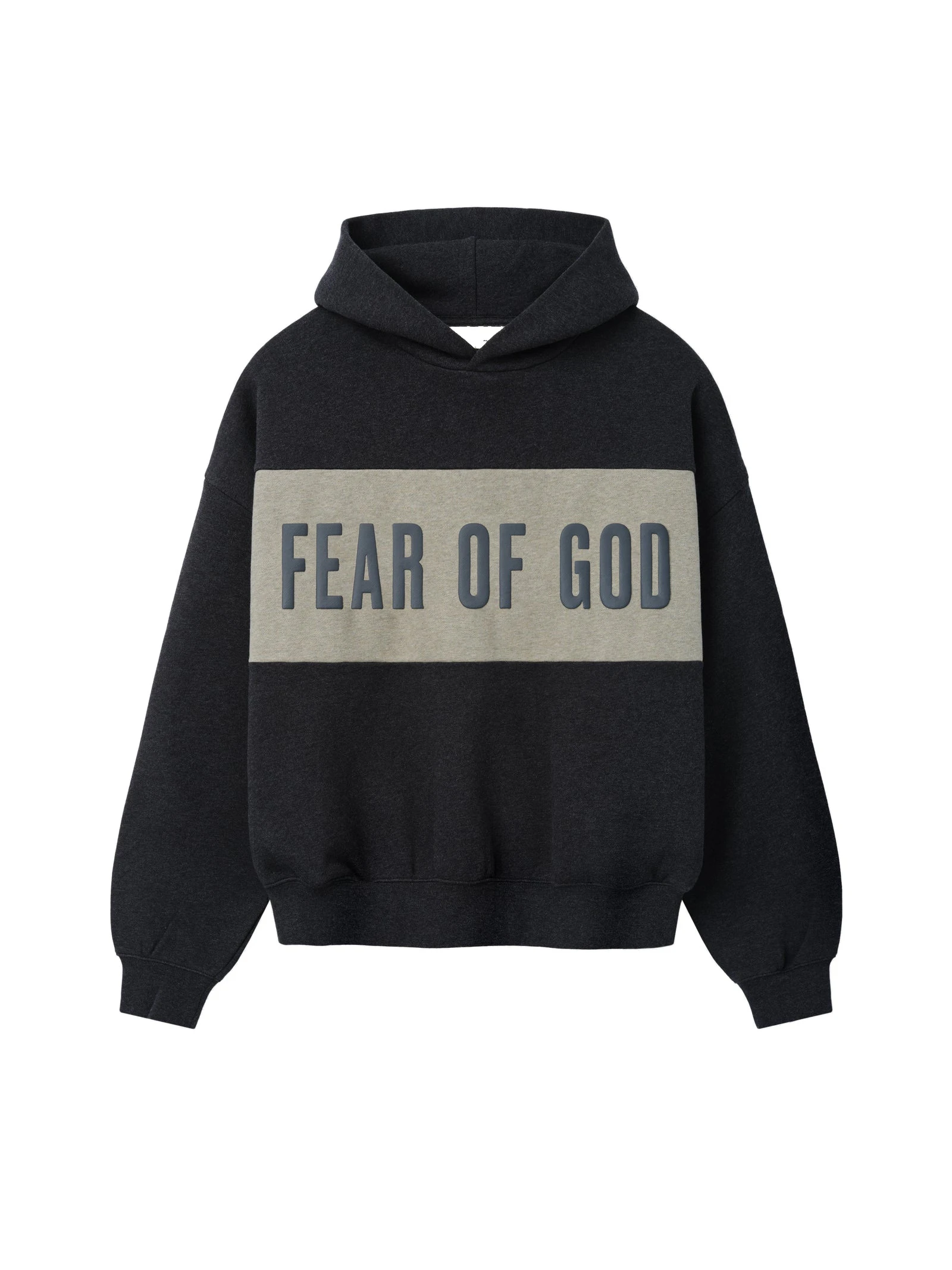 Fear of God Essentials Cropped Relaxed Panelled Hoodie in Iron Grey Heather and Seal Heather Fear of God Essentials Cropped Relaxed Panelled Hoodie in Iron Grey Heather and Seal Heather | Coveti