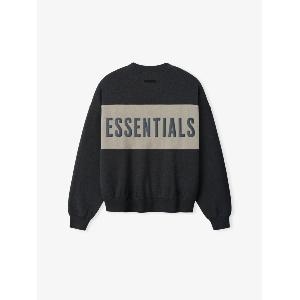 Fear of God Essentials Cropped Relaxed Panelled Sweatshirt in Iron Grey Heather and Seal Heather | Sweatshirts | Coveti