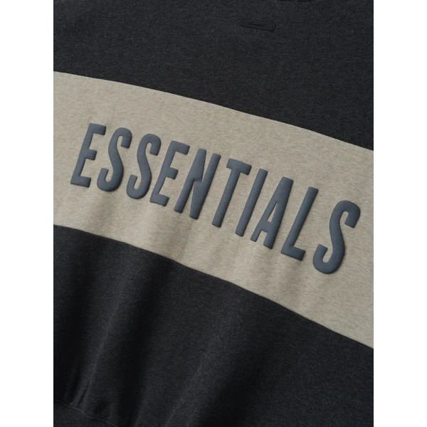 Fear of God Essentials Cropped Relaxed Panelled Sweatshirt in Iron Grey Heather and Seal Heather | Sweatshirts | Coveti