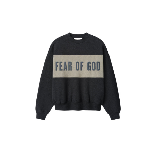 Fear of God Essentials Cropped Relaxed Panelled Sweatshirt in Iron Grey Heather and Seal Heather | Coveti
