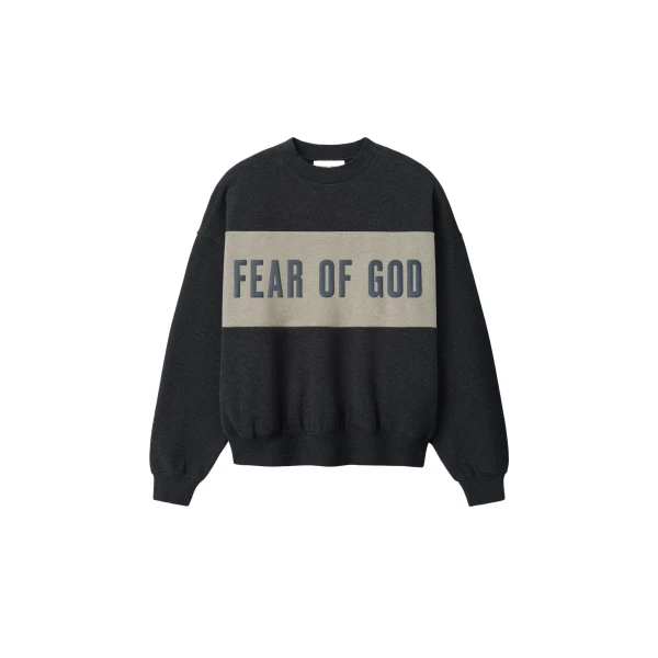 Fear of God Essentials Cropped Relaxed Panelled Sweatshirt in Iron Grey Heather and Seal Heather | Coveti