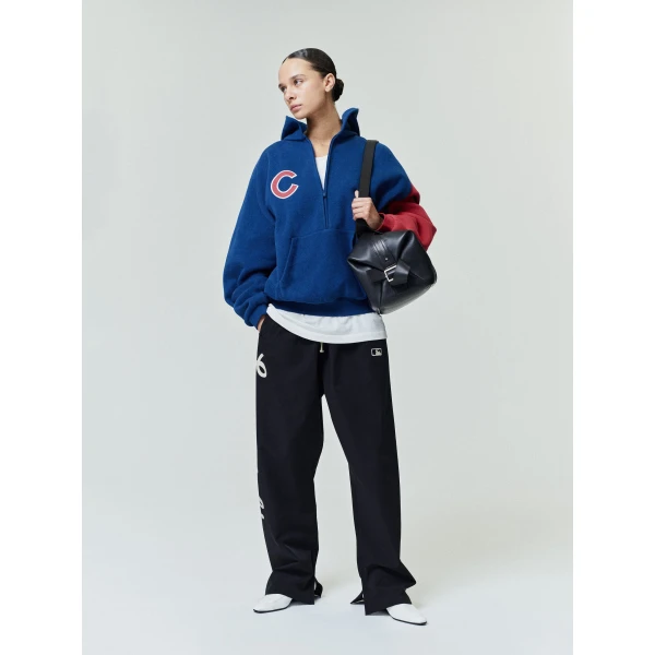 Fear of God Essentials Cubs Raglan Half Zip Sport Hoodie in Estate Blue and Stone Red | Sweatshirts | Coveti