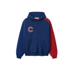 Fear of God Essentials Cubs Raglan Half Zip Sport Hoodie in Estate Blue and Stone Red | Coveti
