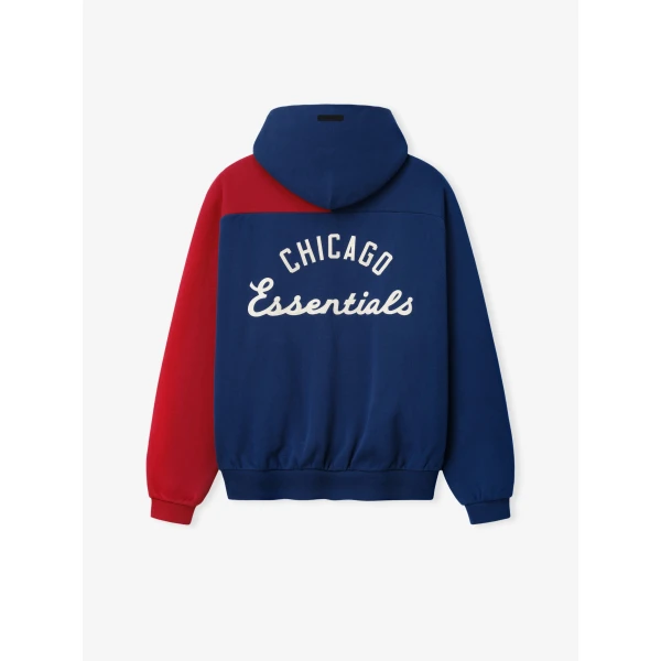 Fear of God Essentials Cubs Raglan Half Zip Sport Hoodie in Estate Blue and Stone Red | Sweatshirts | Coveti
