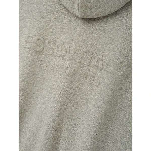 Fear of God Essentials Embossed 90s Relaxed Zip Up Hoodie in Ash Heather | Sweatshirts | Coveti