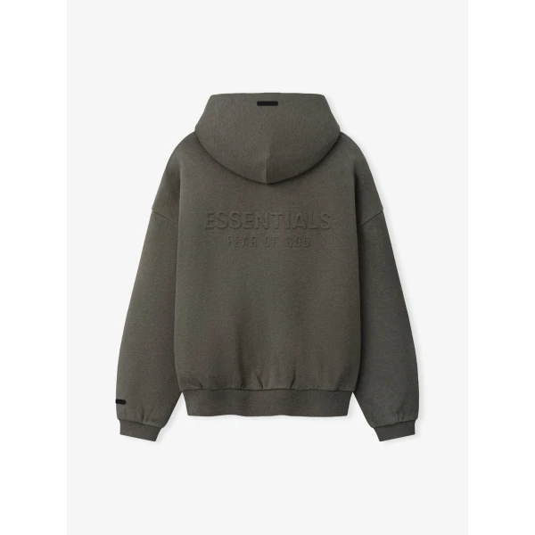 Fear of God Essentials Embossed 90s Relaxed Zip-Up Hoodie in Warm Heather | Sweatshirts | Coveti