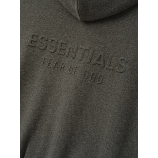 Fear of God Essentials Embossed 90s Relaxed Zip-Up Hoodie in Warm Heather | Sweatshirts | Coveti