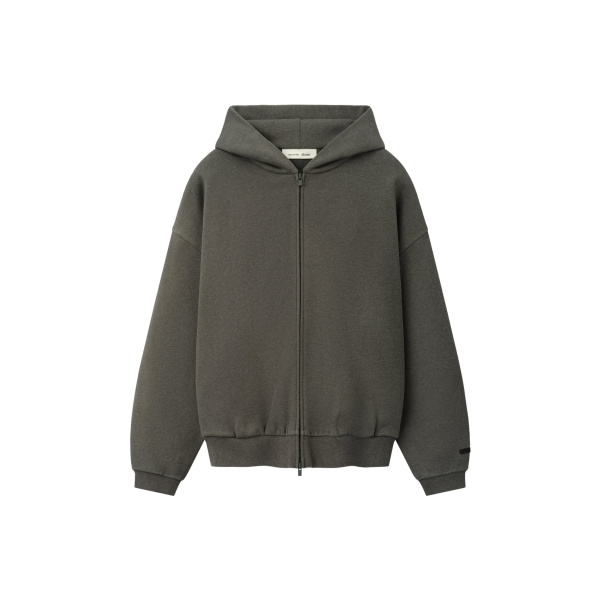 Fear of God Essentials Embossed 90s Relaxed Zip-Up Hoodie in Warm Heather | Coveti