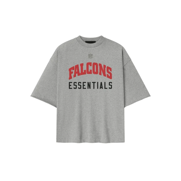 Fear of God Essentials Falcons 90s 3/4 Sleeve Football Tee in Concrete Heather | Coveti