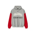 Fear of God Essentials Falcons Sport Hoodie in Concrete Heather and Red | Coveti