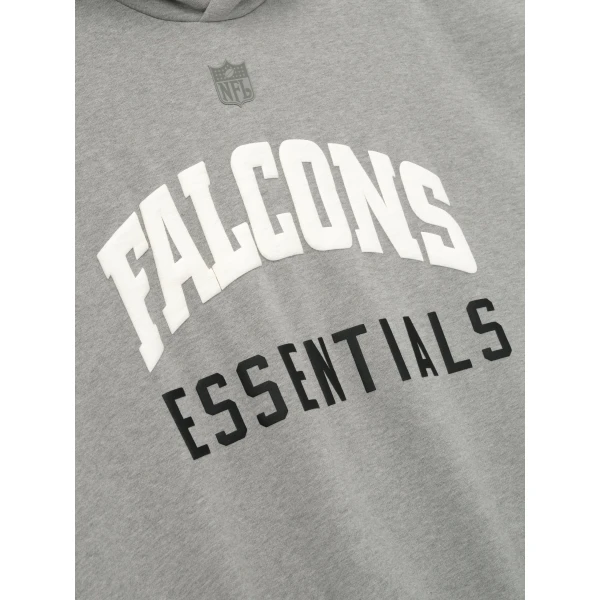 Fear of God Essentials Falcons Sport Hoodie in Concrete Heather and Red | Sweatshirts | Coveti