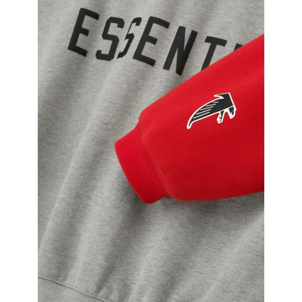 Fear of God Essentials Falcons Sport Hoodie in Concrete Heather and Red | Sweatshirts | Coveti