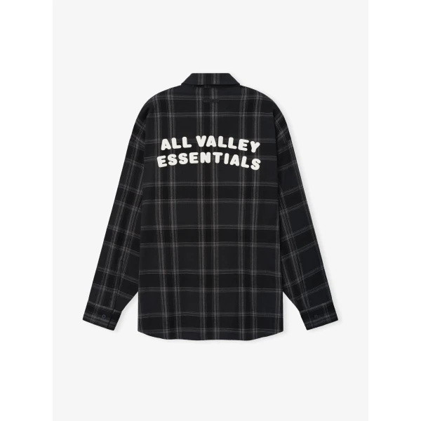 Fear of God Essentials Flannel Button Up Shirt in Vintage Black Plaid | Men Shirts | Coveti