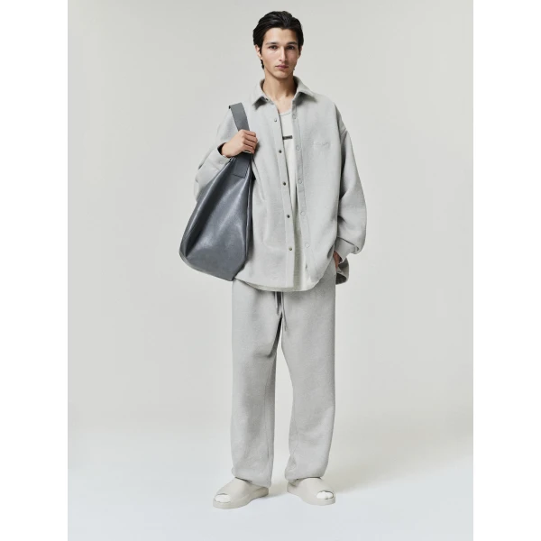 Fear of God Essentials Fleece Overshirt in Pyrite Heather | Men Shirts | Coveti
