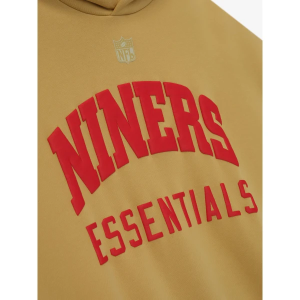 Fear of God Essentials Forty Niners Sport Hoodie in Prairie Sand and Concrete Heather | Sweatshirts | Coveti