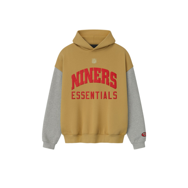 Fear of God Essentials Forty Niners Sport Hoodie in Prairie Sand and Concrete Heather | Coveti