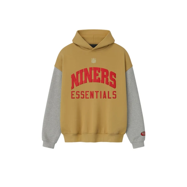 Fear of God Essentials Forty Niners Sport Hoodie in Prairie Sand and Concrete Heather | Coveti