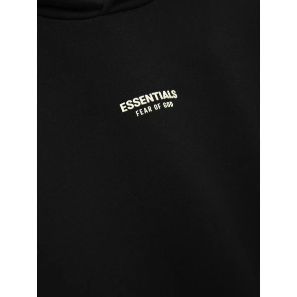 Fear of God Essentials Front Logo Classic Hoodie in Black | Sweatshirts | Coveti