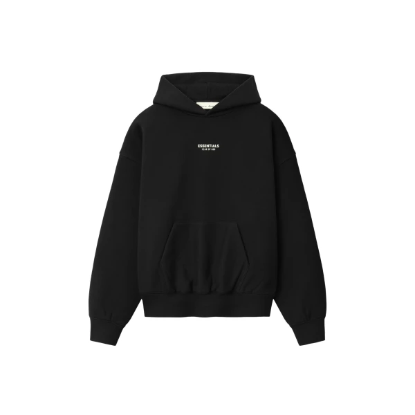 Fear of God Essentials Front Logo Classic Hoodie in Black | Coveti