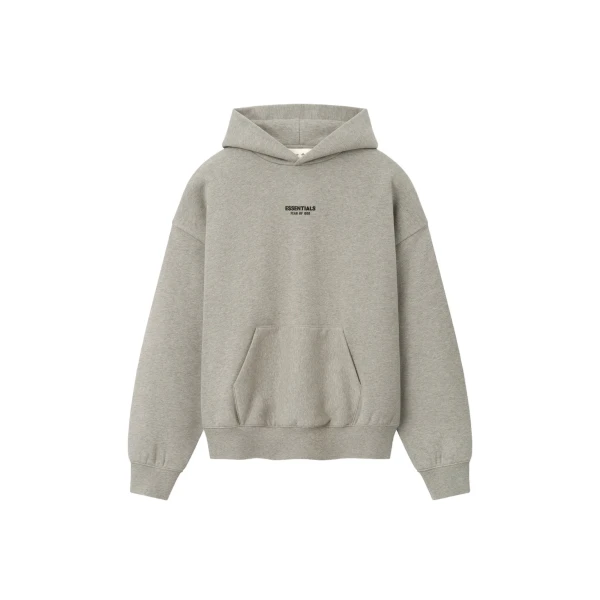 Fear of God Essentials Front Logo Classic Hoodie in Warm Heather | Coveti