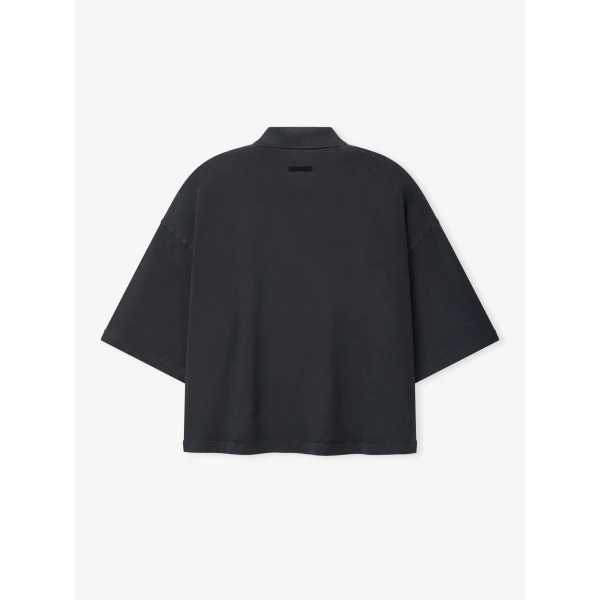 Fear of God Essentials Heavy Jersey Cropped Polo in Washed Iron Grey | Men Shirts | Coveti