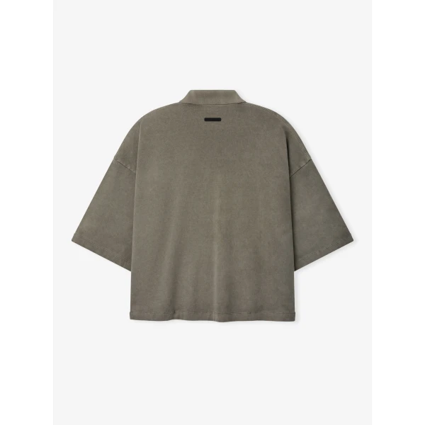 Fear of God Essentials Heavy Jersey Cropped Polo in Washed Seal | Men Shirts | Coveti