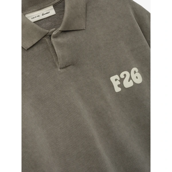 Fear of God Essentials Heavy Jersey Cropped Polo in Washed Seal | Men Shirts | Coveti