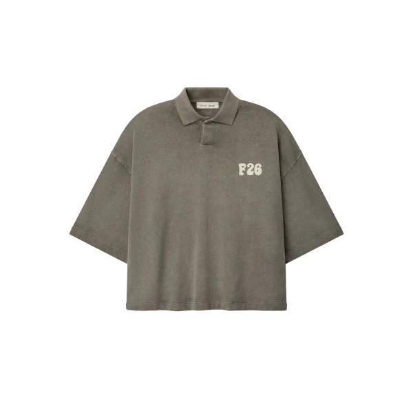 Essentials Heavy Jersey Cropped Polo in Washed Seal