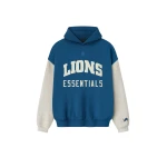 Fear of God Essentials Lions Sport Hoodie in Blue Sapphire and Heather Stone | Coveti
