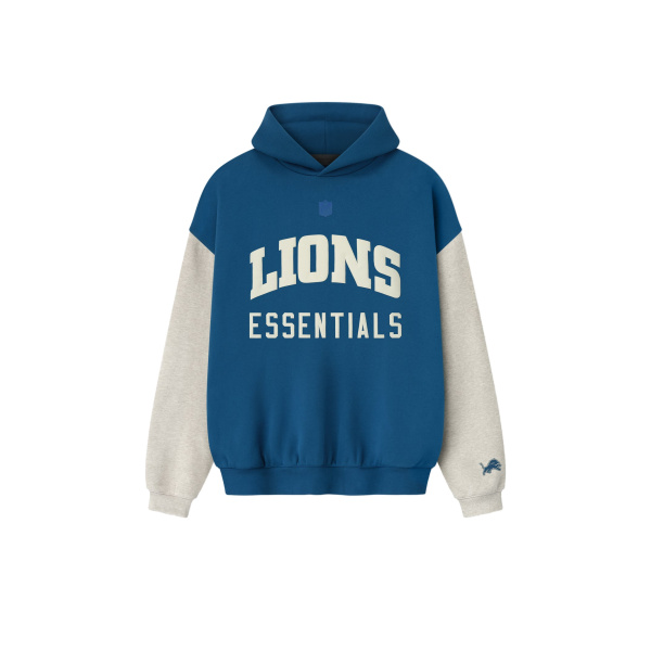 Fear of God Essentials Lions Sport Hoodie in Blue Sapphire and Heather Stone | Coveti