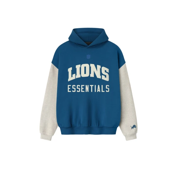 Fear of God Essentials Lions Sport Hoodie in Blue Sapphire and Heather Stone | Coveti