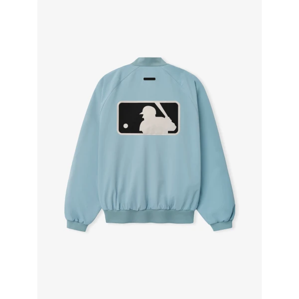 Fear of God Essentials MLB Full Zip Bomber in Stone Blue | Men Jackets | Coveti