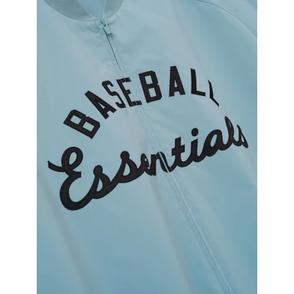 Fear of God Essentials MLB Full Zip Bomber in Stone Blue | Men Jackets | Coveti