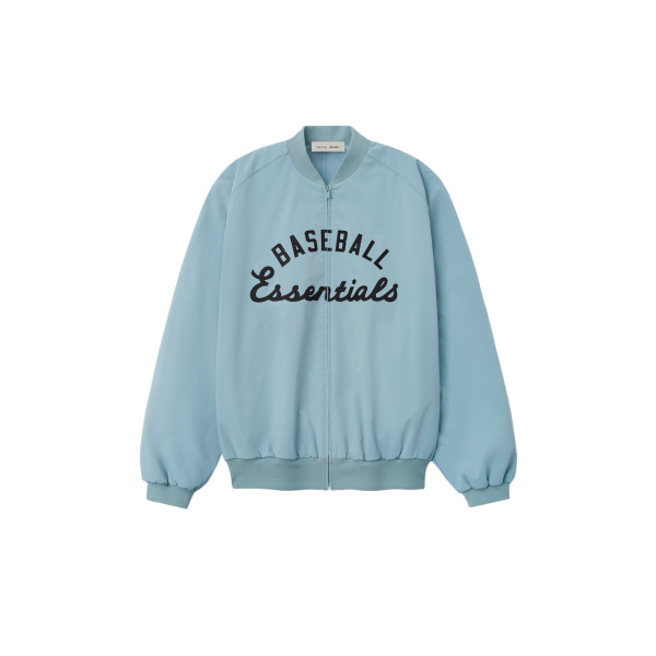 Fear of God Essentials MLB Full Zip Bomber in Stone Blue | Coveti