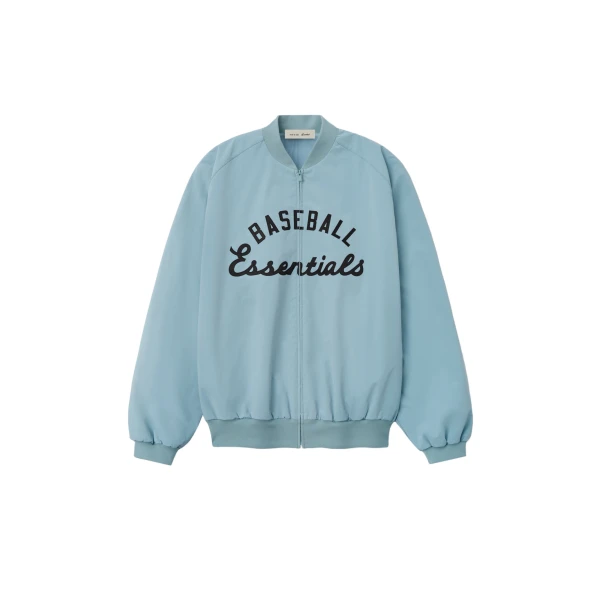 Fear of God Essentials MLB Full Zip Bomber in Stone Blue | Coveti