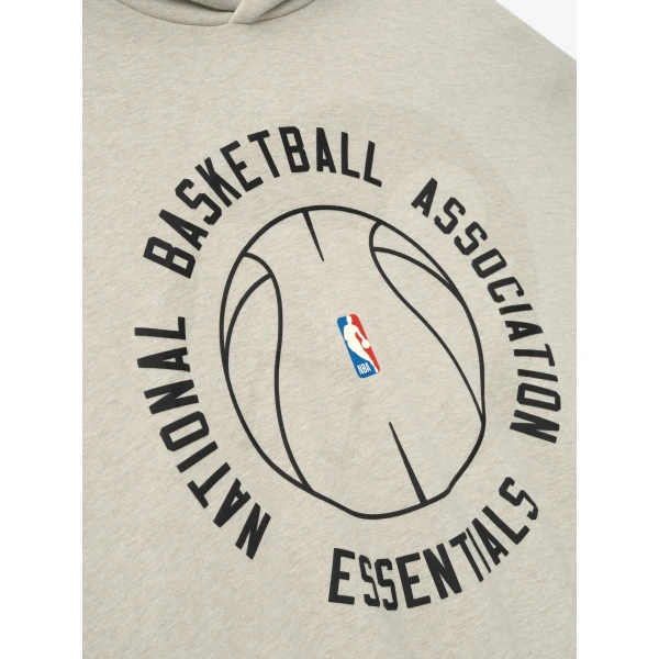Fear of God Essentials NBA x Barkley Hendricks 90s Hoodie in Heather Stone with and Heather Rib | Sweatshirts | Coveti